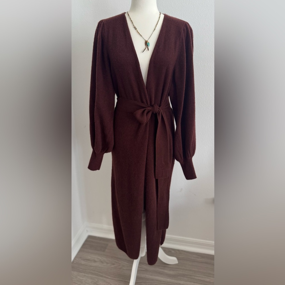 CRUSH x MORLEY- Chocolate Brown cashmere maxi cardigan w/belt 🤎NWOT🤎 size small